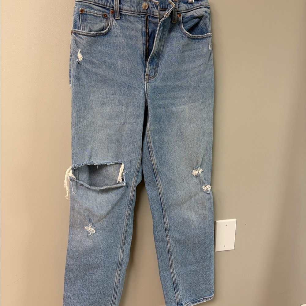 Abercrombie & Fitch Men's Light Blue Distressed Straight Jeans